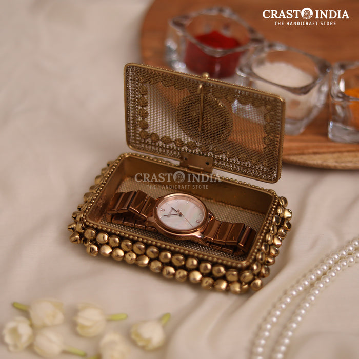 PACK OF 2 PCS - CRASTO INDIA HANDCRAFTED RECTANGLE GHUNGROO JEWELLERY BOX WITH STONEWORK (1 PC)