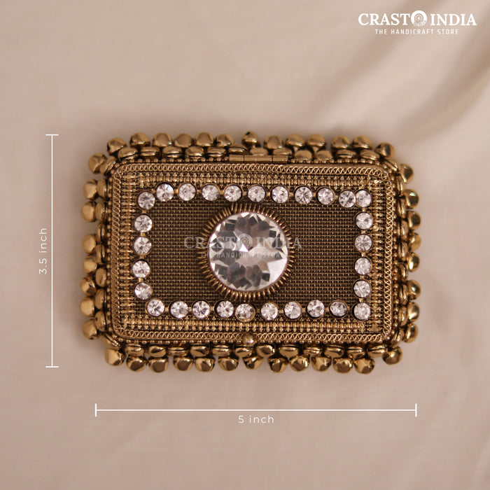 PACK OF 2 PCS - CRASTO INDIA HANDCRAFTED RECTANGLE GHUNGROO JEWELLERY BOX WITH STONEWORK (1 PC)