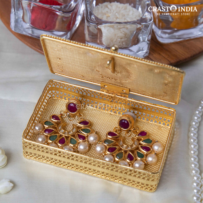 PACK OF 3 PCS - CRASTO INDIA HANDCRAFTED RECTANGLE JEWELLERY BOX WITH STONEWORK.