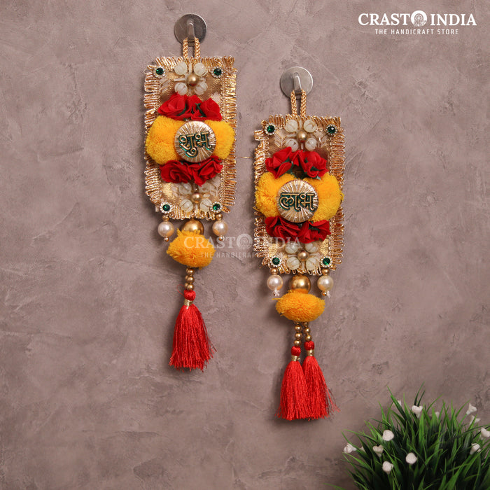 CRASTO INDIA HANDCRAFTED FESTIVE POMPOM ROSE TAGAR SHUBH LABH WITH SILK TASSELS