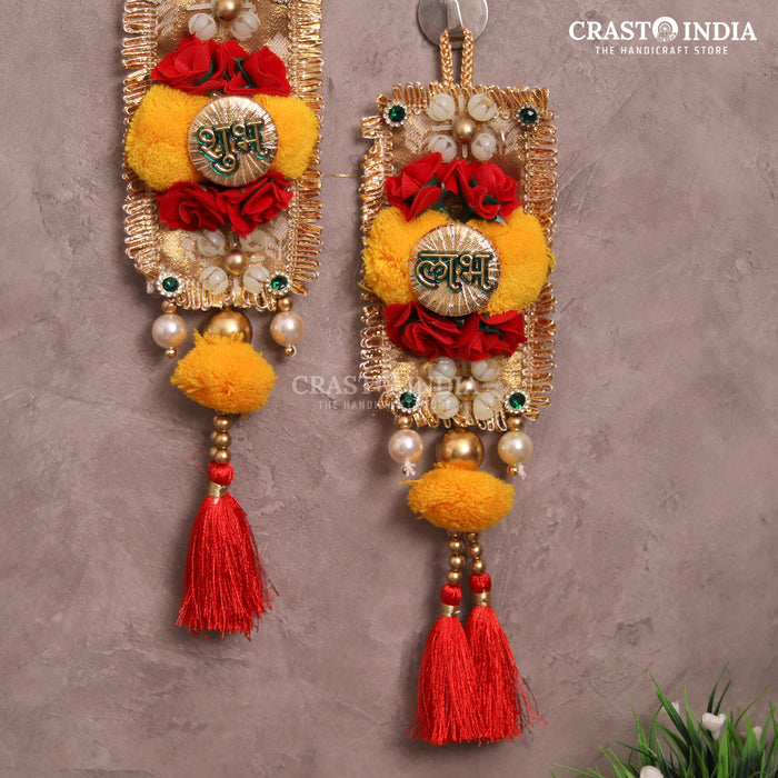 CRASTO INDIA HANDCRAFTED FESTIVE POMPOM ROSE TAGAR SHUBH LABH WITH SILK TASSELS