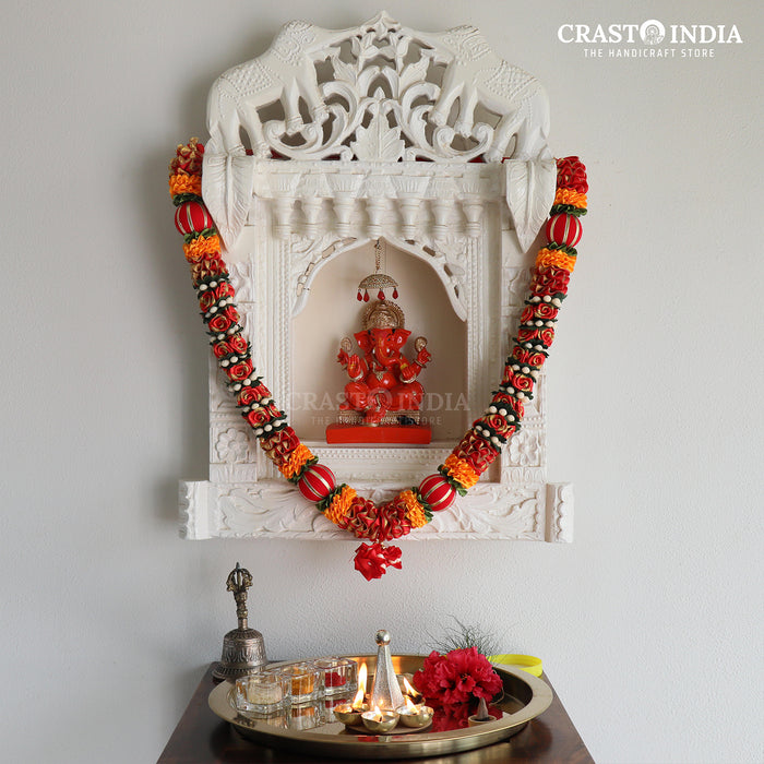 CRASTO INDIA HANDCRAFTED RED RIBBON GARLAND WITH THREADED BALLS AND ROSES