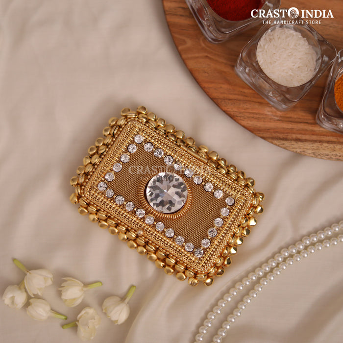 PACK OF 2 PCS - CRASTO INDIA HANDCRAFTED RECTANGLE GHUNGROO JEWELLERY BOX WITH STONEWORK (1 PC)