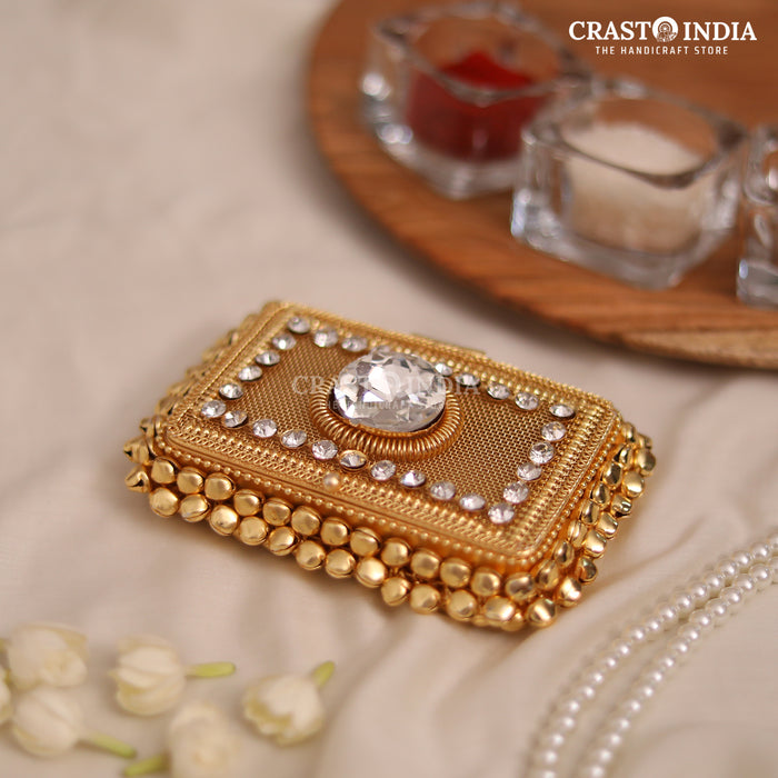 PACK OF 2 PCS - CRASTO INDIA HANDCRAFTED RECTANGLE GHUNGROO JEWELLERY BOX WITH STONEWORK (1 PC)