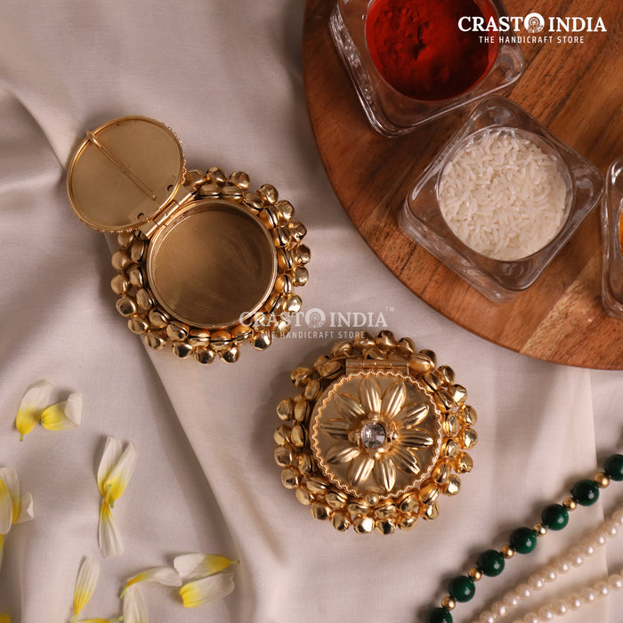 PACK OF 4 PCS - CRASTO INDIA HANDCRAFTED ROUND GHUNGROO JEWELLERY BOX WITH SUNFLOWER SMALL DIAMOND