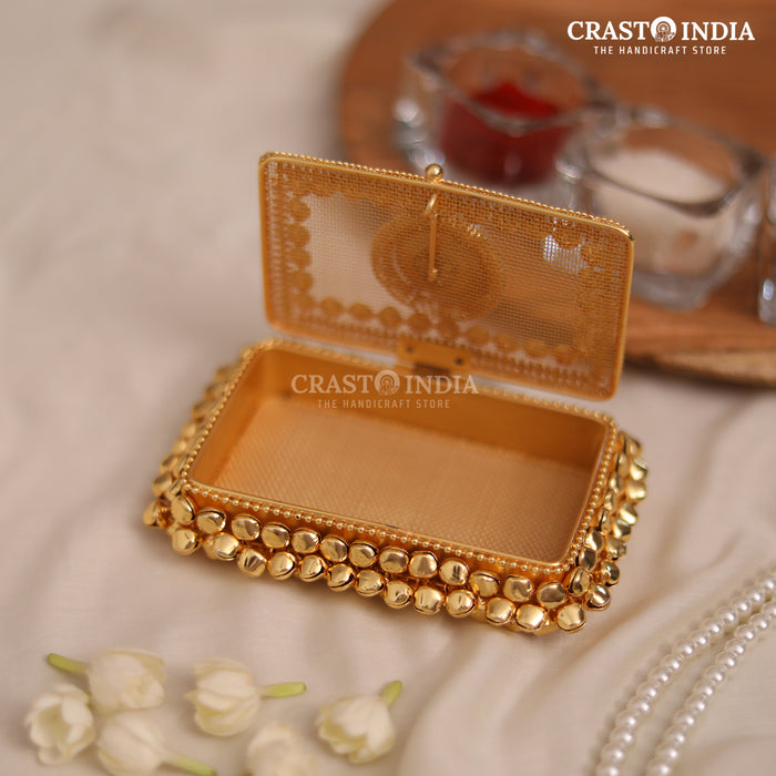 PACK OF 2 PCS - CRASTO INDIA HANDCRAFTED RECTANGLE GHUNGROO JEWELLERY BOX WITH STONEWORK (1 PC)