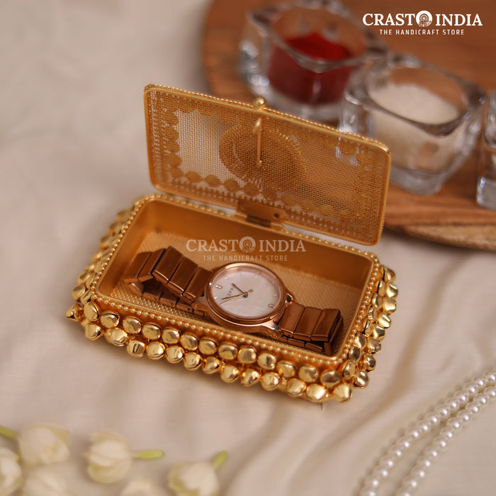 PACK OF 2 PCS - CRASTO INDIA HANDCRAFTED RECTANGLE GHUNGROO JEWELLERY BOX WITH STONEWORK (1 PC)