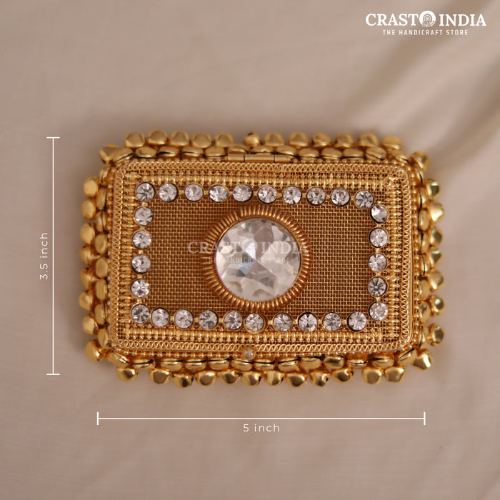 PACK OF 2 PCS - CRASTO INDIA HANDCRAFTED RECTANGLE GHUNGROO JEWELLERY BOX WITH STONEWORK (1 PC)