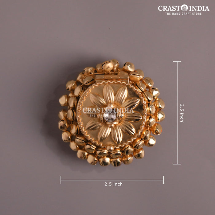 PACK OF 4 PCS - CRASTO INDIA HANDCRAFTED ROUND GHUNGROO JEWELLERY BOX WITH SUNFLOWER SMALL DIAMOND