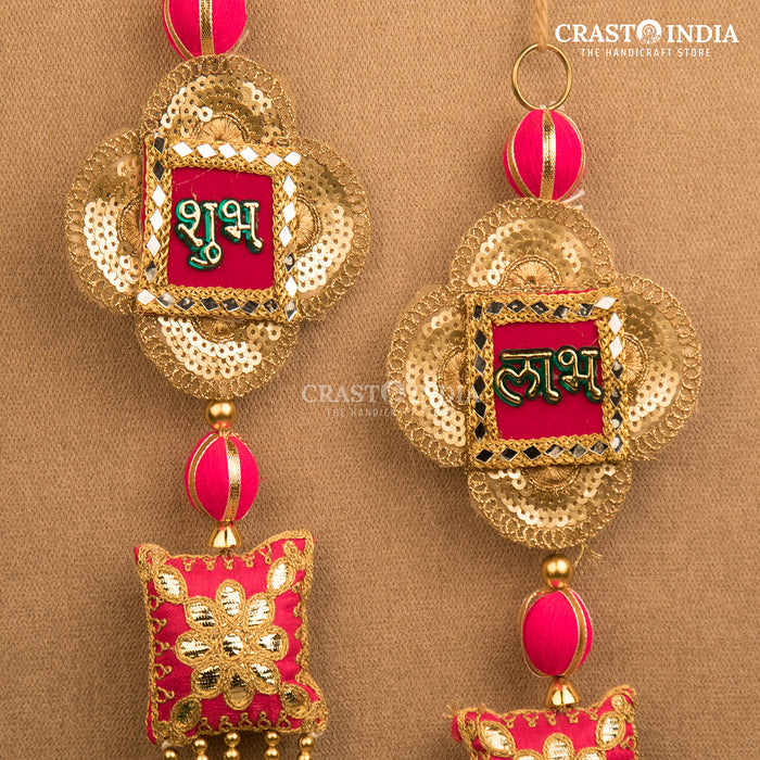 CRASTO INDIA HANDCRAFTED PINK RESHAM TASSLE SHUBH LABH (PAIR)