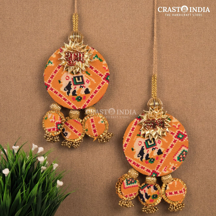 CRASTO INDIA HANDCRAFTED REVERSIBLE PATOLA JHUMKHI SHUBH LABH (PAIR) -YELLOW RED