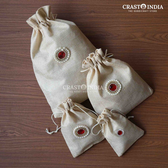 CRASTO INDIA HANDCRAFTED BEIGE JUTE POTLI (AVAILABLE IN 4 SIZES)