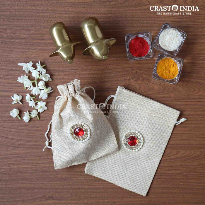 CRASTO INDIA HANDCRAFTED BEIGE JUTE POTLI (AVAILABLE IN 4 SIZES)