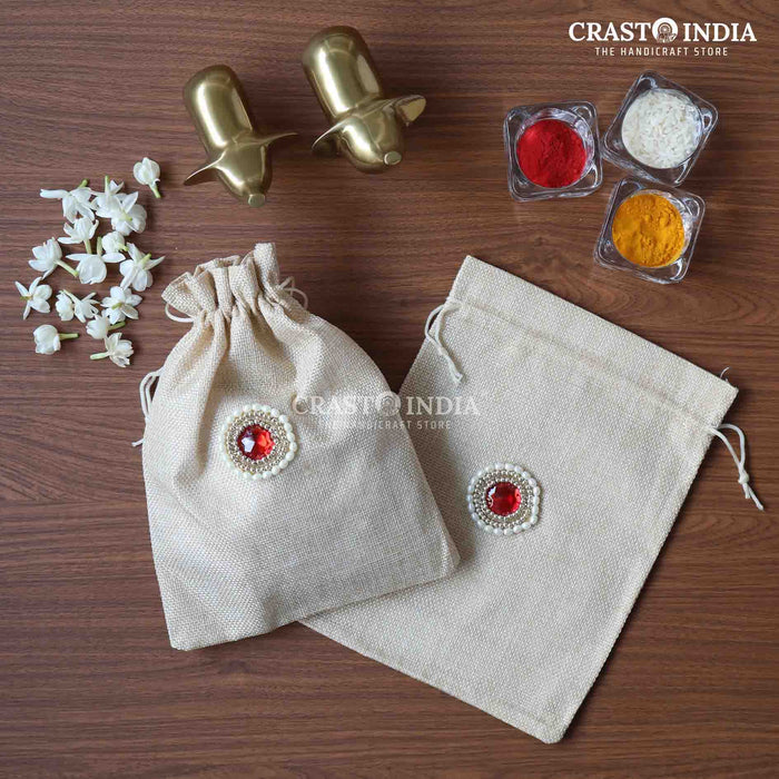 CRASTO INDIA HANDCRAFTED BEIGE JUTE POTLI (AVAILABLE IN 4 SIZES)