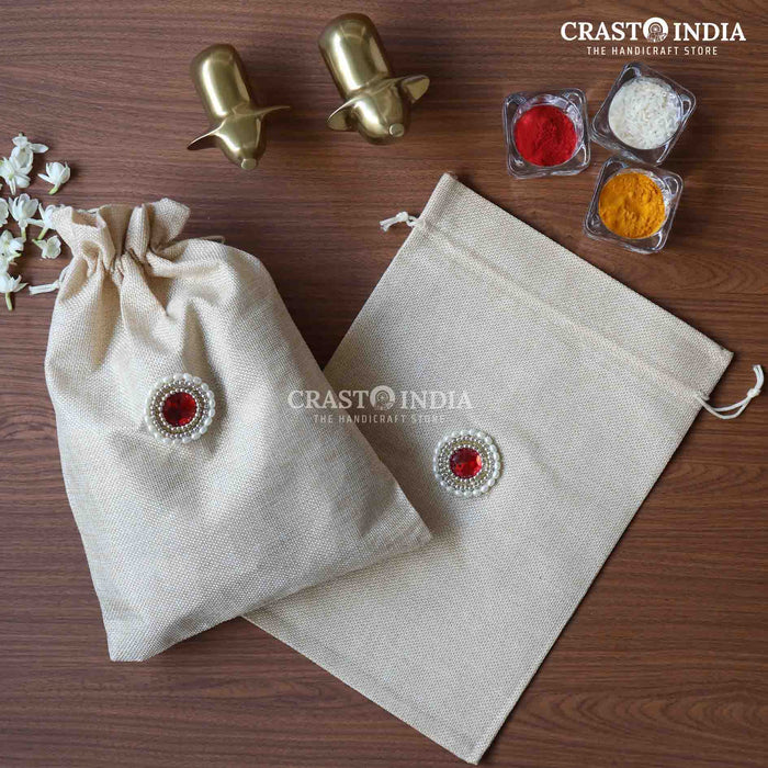 CRASTO INDIA HANDCRAFTED BEIGE JUTE POTLI (AVAILABLE IN 4 SIZES)