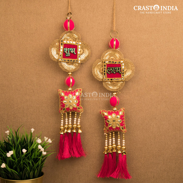 CRASTO INDIA HANDCRAFTED PINK RESHAM TASSLE SHUBH LABH (PAIR)