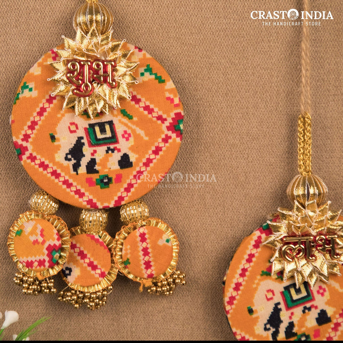 CRASTO INDIA HANDCRAFTED REVERSIBLE PATOLA JHUMKHI SHUBH LABH (PAIR) -YELLOW RED