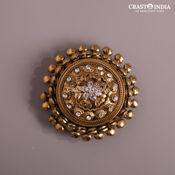 PACK OF 6 PCS - CRASTO INDIA HANDCRAFTED ROUND GHUNGROO JEWELLERY BOX WITH DOTTED STONES WITHOUT HINGE .