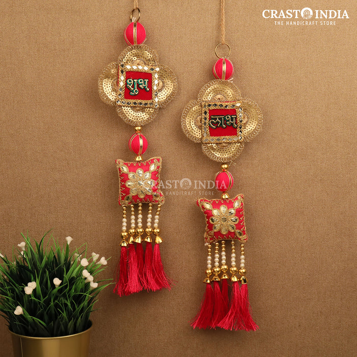 CRASTO INDIA HANDCRAFTED RED RESHAM TASSLE SHUBH LABH (PAIR)