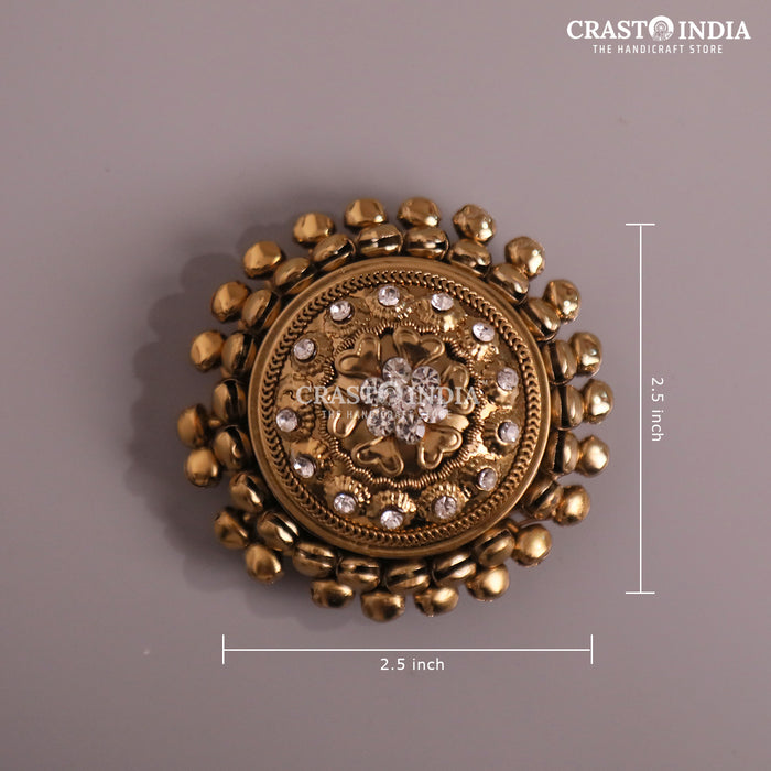 PACK OF 6 PCS - CRASTO INDIA HANDCRAFTED ROUND GHUNGROO JEWELLERY BOX WITH DOTTED STONES WITHOUT HINGE .