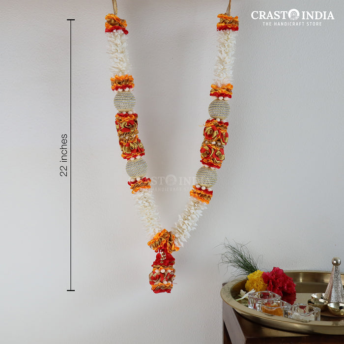 CRASTO INDIA HANDCRAFTED RIBBON GARLAND WITH CHAIN BALL AND ROSES. (AVAILABLE IN 2 COLOURS)