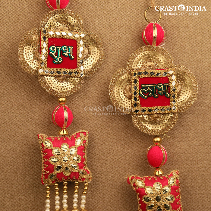 CRASTO INDIA HANDCRAFTED RED RESHAM TASSLE SHUBH LABH (PAIR)