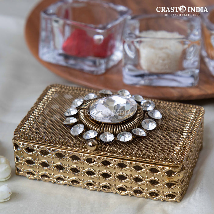 PACK OF 3 PCS - CRASTO INDIA HANDCRAFTED RECTANGLE JEWELLERY BOX WITH STONEWORK.