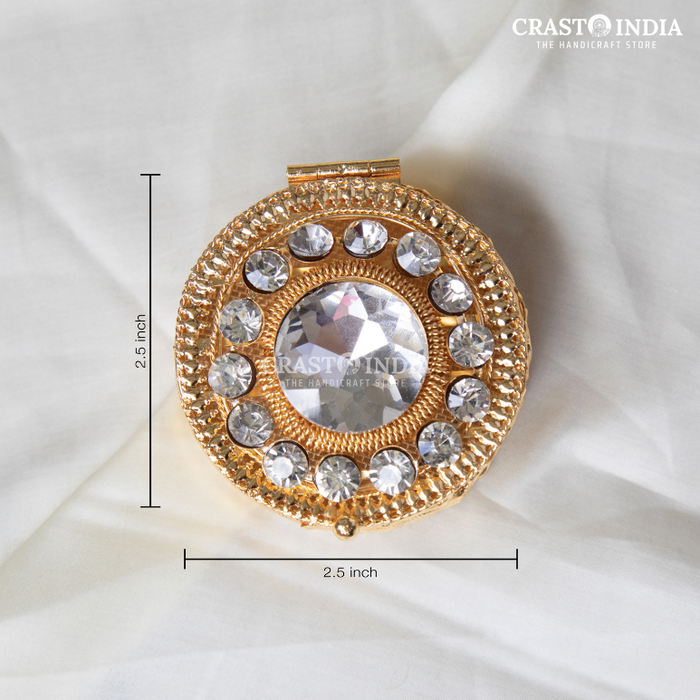 PACK OF 3 PCS - CRASTO INDIA HANDCRAFTED ROUND JEWELLERY BOX WITH STONEWORK IN GOLD FINISH .